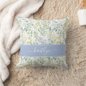 Blue Watercolor Wildflower Monogram クッション (ブランケット)