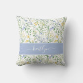 Blue Watercolor Wildflower Monogram クッション (正面)