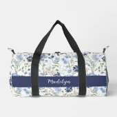 Blue Watercolor Wildflower Monogram ダッフルバッグ (正面)
