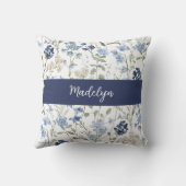 Blue Watercolor Wildflower Monogram Name クッション (裏面)