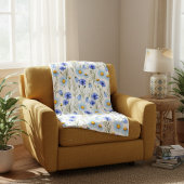 Blue Watercolor Wildflower Monogram Name フリースブランケット