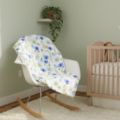 Blue Watercolor Wildflower Monogram Name フリースブランケット