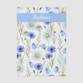 Blue Watercolor Wildflower Monogram Name 薄葉紙
