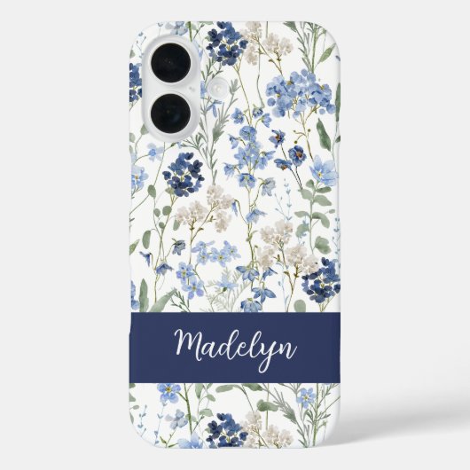 Blue Watercolor Wildflower Name Case-Mate iPhoneケース (裏面)