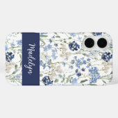 Blue Watercolor Wildflower Name Case-Mate iPhoneケース (裏面 (横))