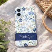 Blue Watercolor Wildflower Name Case-Mate iPhoneケース