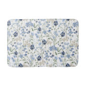 Blue Watercolor Wildflower Pattern バスマット (正面)