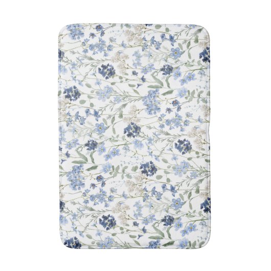 Blue Watercolor Wildflower Pattern バスマット (正面縦)