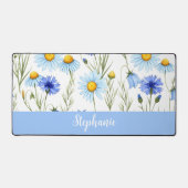 Blue Watercolor Wildflower Personalized デスクマット (正面)