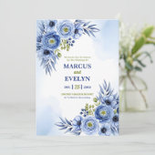 Blue Watercolor Wildflower Wedding Invitation Card 招待状 (スタンド正面)