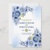 Blue Watercolor Wildflower Wedding Invitation Card 招待状 (裏面)