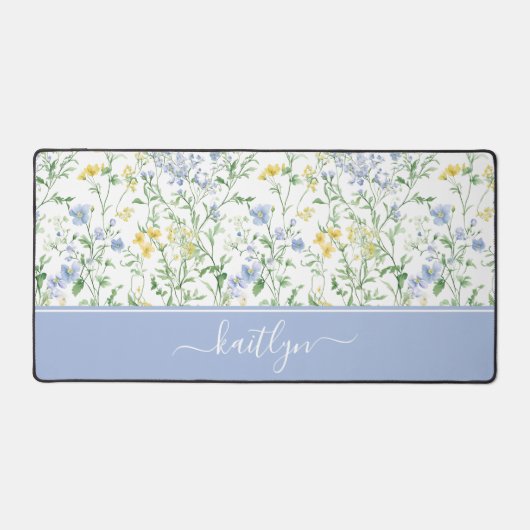 Blue Watercolor Wildflowers デスクマット (正面)