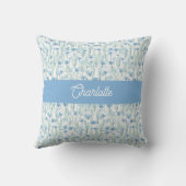 Blue watercolor wildflowers custom name クッション (裏面)