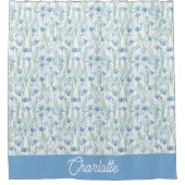 Blue watercolor wildflowers custom name シャワーカーテン (正面)