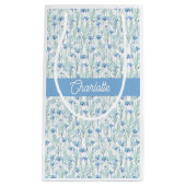 Blue watercolor wildflowers custom name スモールペーパーバッグ (正面)