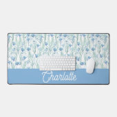 Blue watercolor wildflowers custom name デスクマット (キーボード&マウス)