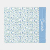 Blue watercolor wildflowers custom name フリースブランケット (正面(横))