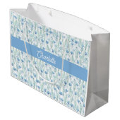Blue watercolor wildflowers custom name ラージペーパーバッグ (裏面アングル)