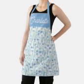 Blue watercolor wildflowers custom name apron エプロン (インサイチュ)
