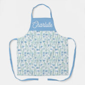 Blue watercolor wildflowers custom name apron エプロン (正面)