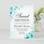 Blue Watercolor Wildflowers Modern Sweet Sixteen 招待状 (スタンド正面)
