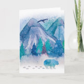 Blue Watercolor Winter Mountain Landscape Art カード (正面)