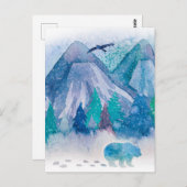 Blue Watercolor Winter Mountain Landscape Art ポストカード (正面/裏面)