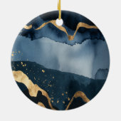 Blue watercolor with gold flecks セラミックオーナメント (裏面)