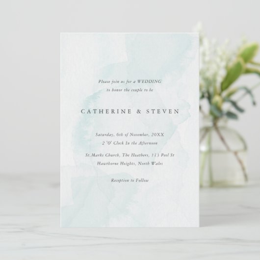 Blue Watercolour Beach Coastal Wedding 招待状 (スタンド正面)