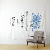 Blue Watercolour Floral and Butterflies Wedding タペストリー (インサイチュ(横))