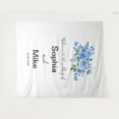 Blue Watercolour Floral and Butterflies Wedding タペストリー (正面(横))