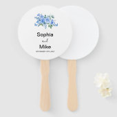 Blue Watercolour Floral and Butterflies Wedding  ハンドファン (正面&裏面)