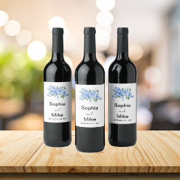 Blue Watercolour Floral and Butterflies Wedding  ワインラベル
