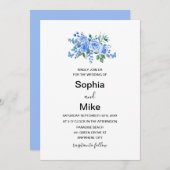 Blue Watercolour Floral Butterflies Wedding 招待状 (正面/裏面)