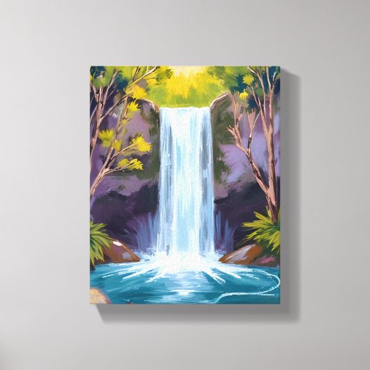 Blue Waterfall | Forest Landscape Nature Painting キャンバスプリント (正面)