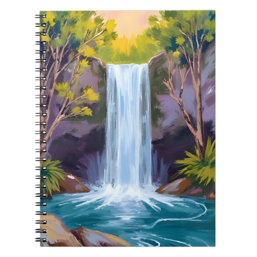 Blue Waterfall | Forest Landscape Nature Painting ノートブック (正面)