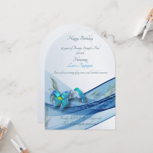 blue wave 50年の誕生日 招待状 (正面/裏面インサイチュ)