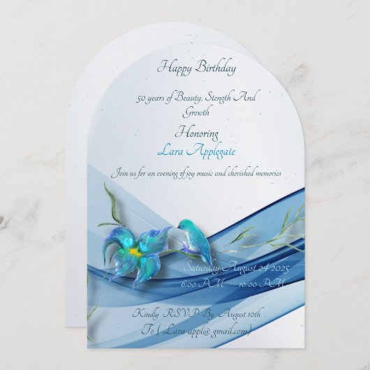 blue wave 50年の誕生日 招待状 (正面/裏面)