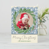 Blue Wave Evergreen Frame One Photo Christmas シーズンカード (スタンド正面)