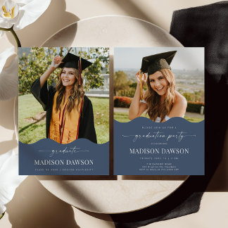 Blue Wave Graduation Party Invite Announcement 招待状