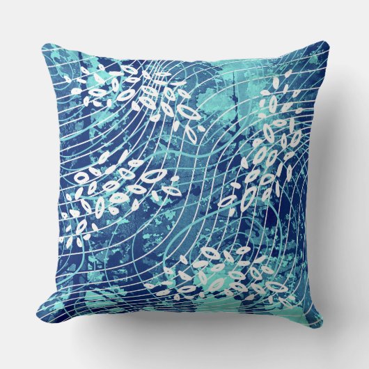 Blue Wave Throw Pillow クッション (正面)