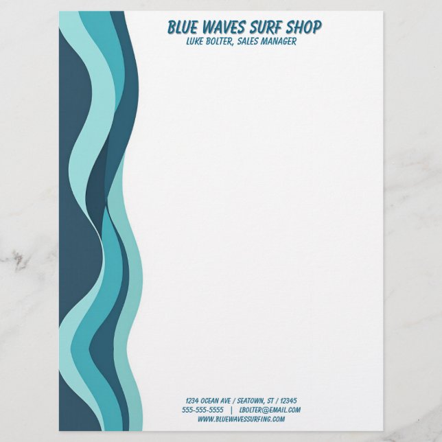 Blue Waves Border Surf Ocean Water Spa レターヘッド (正面)
