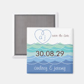 Blue Waves Loopyハート日付マグネットのカスタム保存 マグネット (正面/裏面)