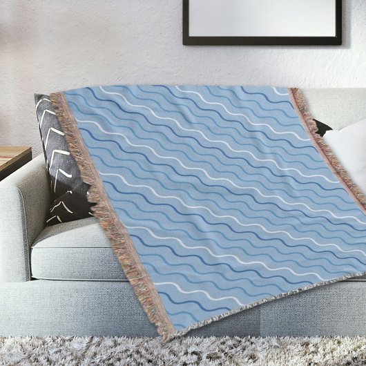Blue Waves Pattern Throw Blanket スローブランケット