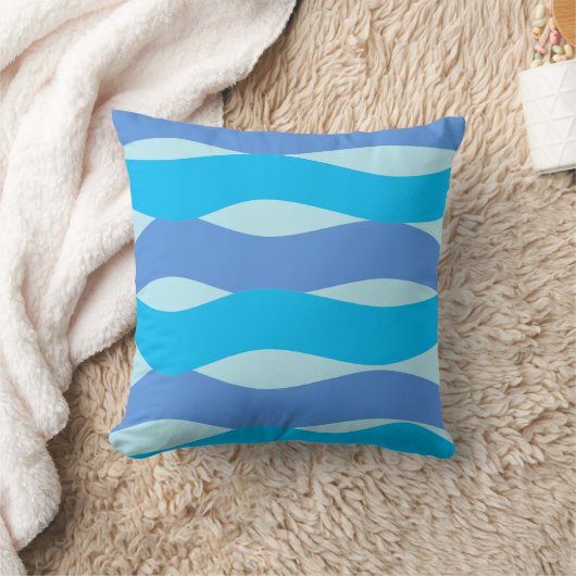 Blue Waves Pattern Throw Pillow クッション (ブランケット)
