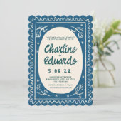 Blue Wavy モダン Handwriting結婚's 招待状 (スタンド正面)