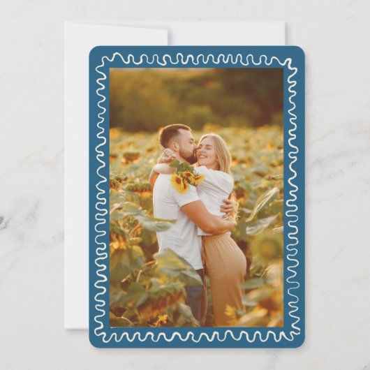 Blue Wavy モダン Handwriting結婚's 招待状 (裏面)