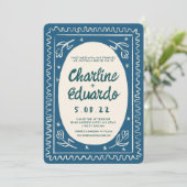 Blue Wavy モダン Handwriting結婚's 招待状 (スタンド正面)