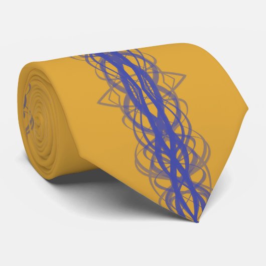 Blue Wavy Abstract Lines Repeat Pattern On Bronze ネクタイ (ロール)