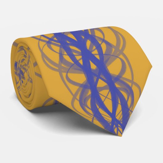 Blue Wavy Abstract Lines Repeat Pattern On Bronze ネクタイ (ロール)